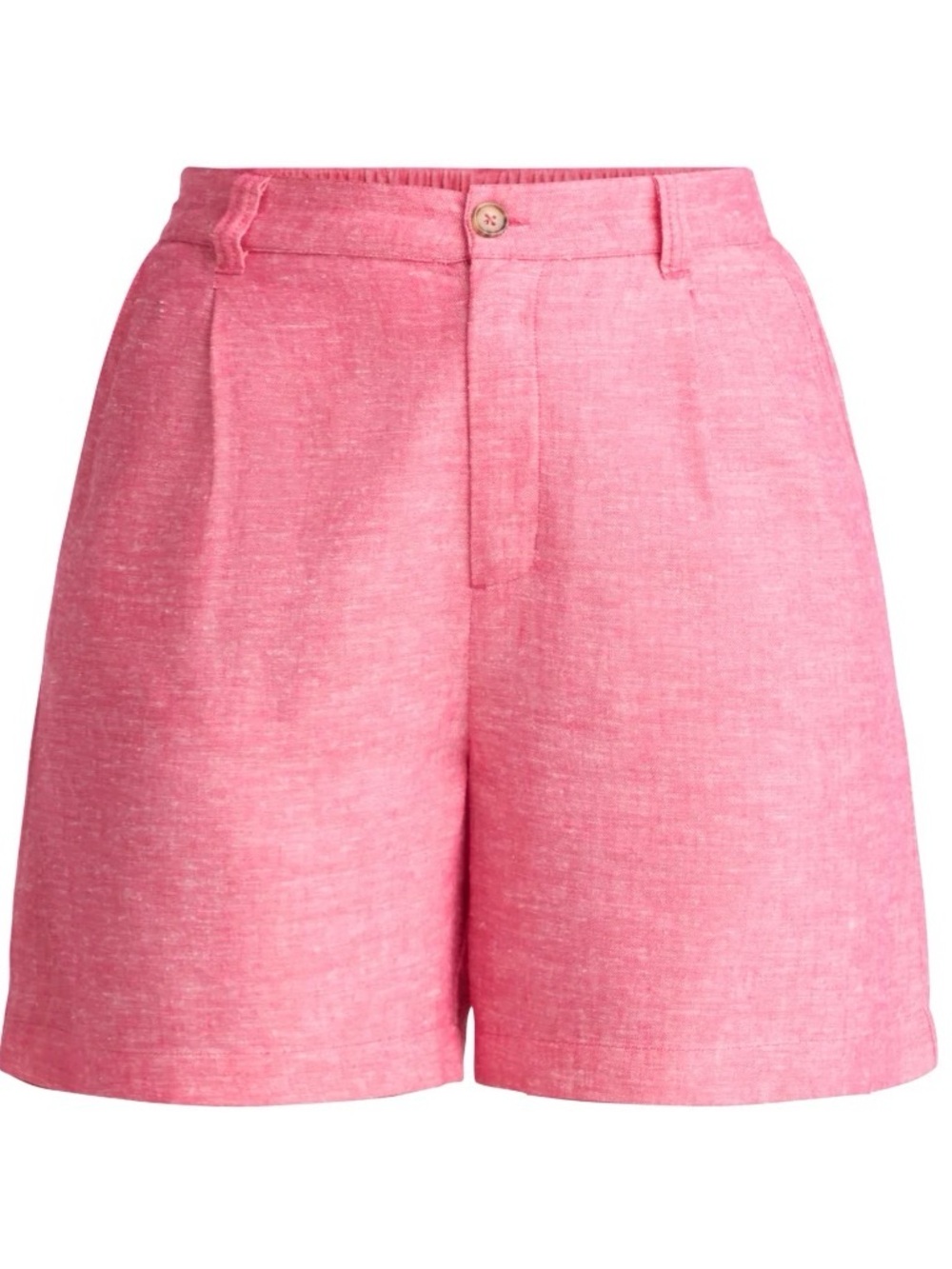 High-Waist Pink Women's Linen-Blend Shorts. Size Large